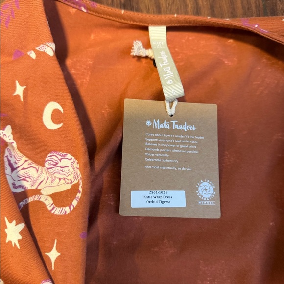 Mata Traders Rust Cat Print Wrap Dress - Picture 2 of 3